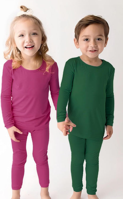 BABY 2T-10Y Toddler Kids Girls Boys Soft Comfy Viscose 2pcs Set Long Sleeve Plain Shirts and Pants