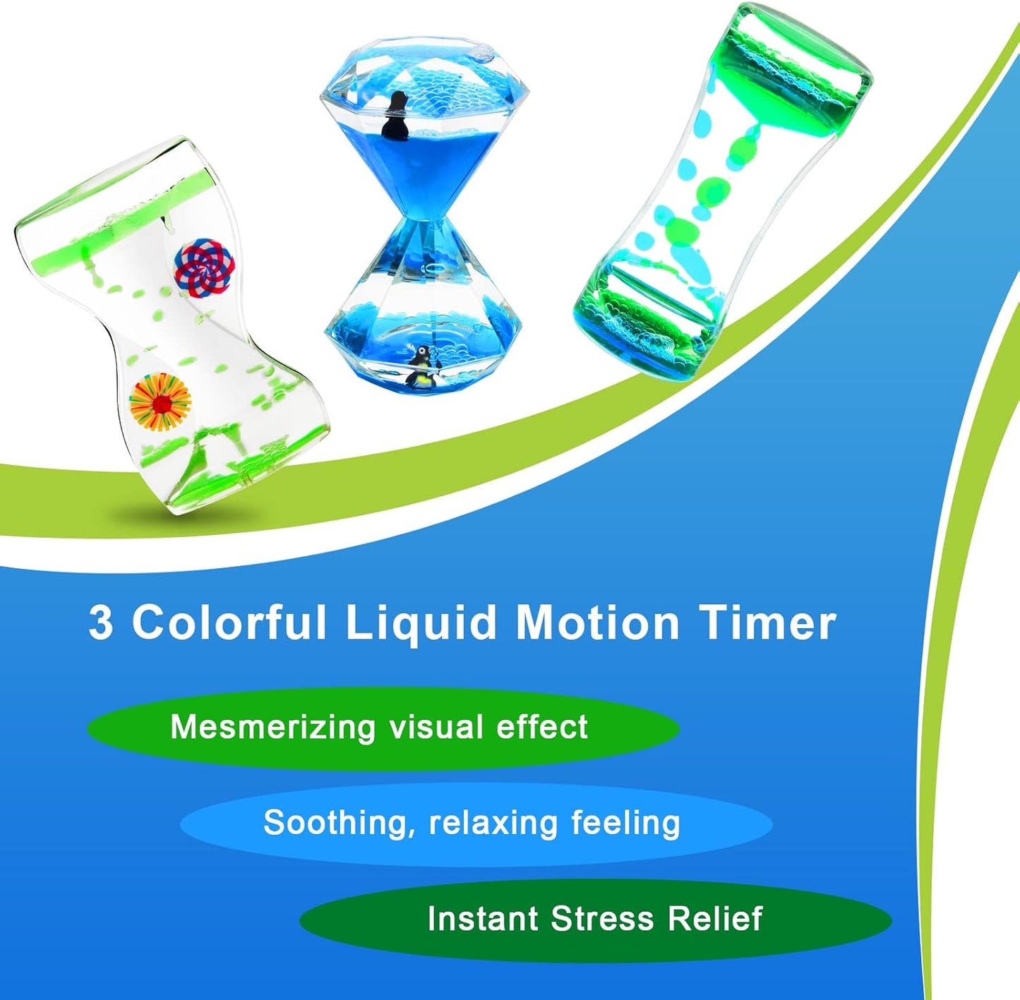 Coitak Liquid Motion Bubbler Timer for Sensory Play, Fidget Toy, Desk Top, 3 Pack, Assorted Colors