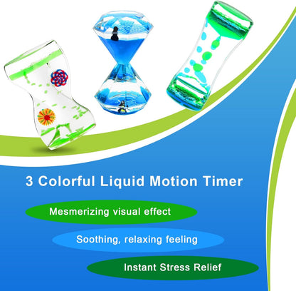 Coitak Liquid Motion Bubbler Timer for Sensory Play, Fidget Toy, Desk Top, 3 Pack, Assorted Colors