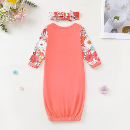 AMAWMW Newborn Baby Girl Little Sister Sleeper Gown Stripe Long Sleeve Nightgown Pajamas Gifts