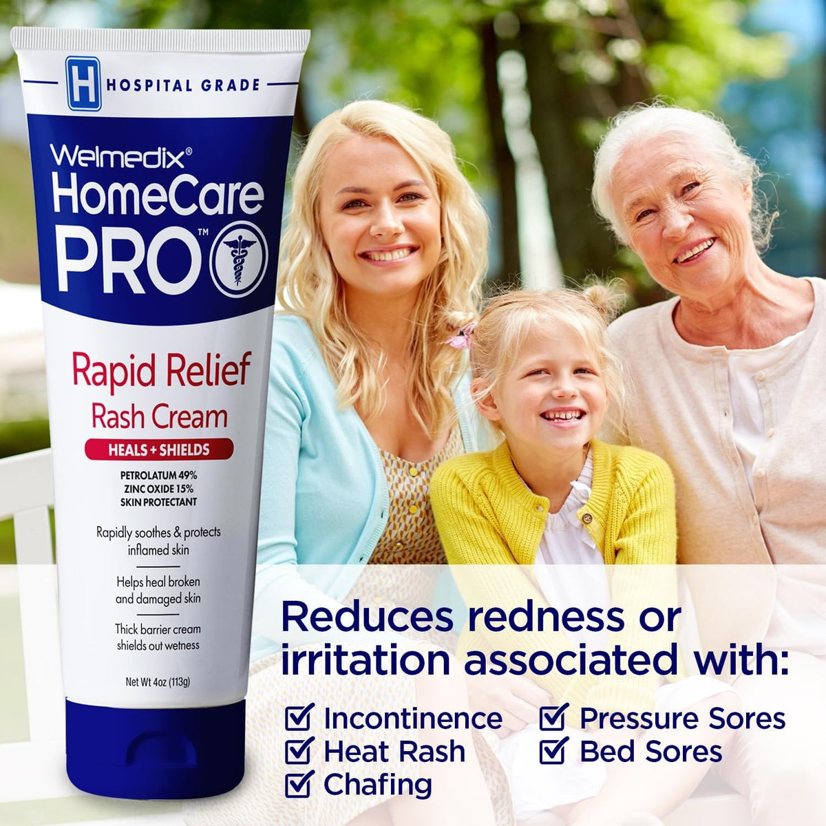 Rapid Relief Diaper Rash Cream with Zinc Oxide, Hospital Grade Barrier Cream for Adults, and Babies