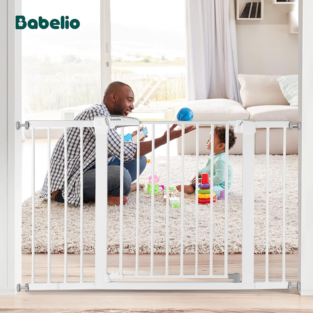 Babelio Baby Gate, 29-48 Inch Auto Close Pet Gate, Easy Install Pressure-Mounted Safety Gate, Extra