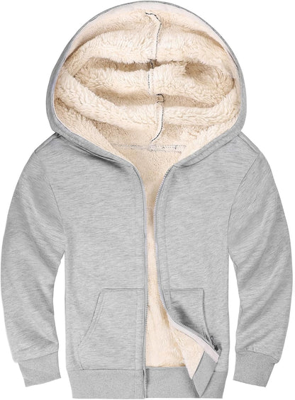 Gihuo Unisex Boy's Girls Winter Warm Sherpa Lined Zip Up Sweatshirt Fleece Jacket Kid's Hoodie