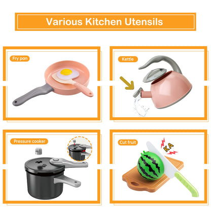130Pcs Kitchen Playset, Toddler Pretend Cooking Play Pots, Pans, Utensils Cookware, Daily Food