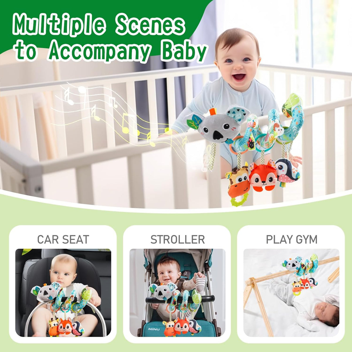 Jollybaby Crib Stroller Car Seat Toys for Baby 0-3-6-9-12 Months, Tummy Time Hanging Sensory Toys
