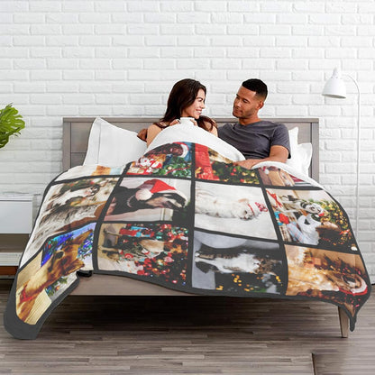 Custom Blankets with 12 Photos, Personalised Gifts for Mom Dad Girlfriend Boyfriend on Christmas
