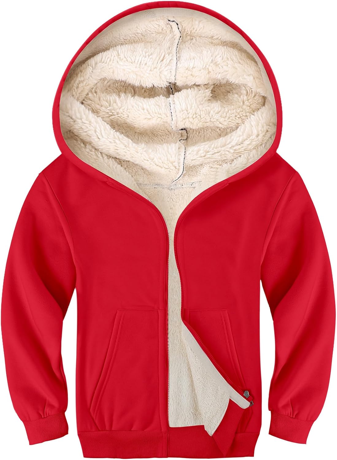 Gihuo Unisex Boy's Girls Winter Warm Sherpa Lined Zip Up Sweatshirt Fleece Jacket Kid's Hoodie