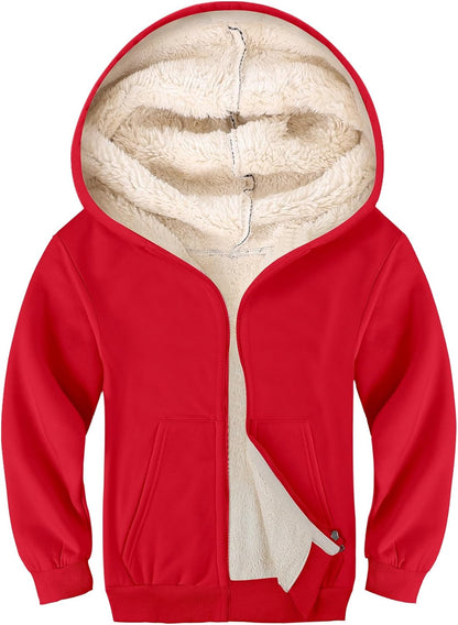 Gihuo Unisex Boy's Girls Winter Warm Sherpa Lined Zip Up Sweatshirt Fleece Jacket Kid's Hoodie