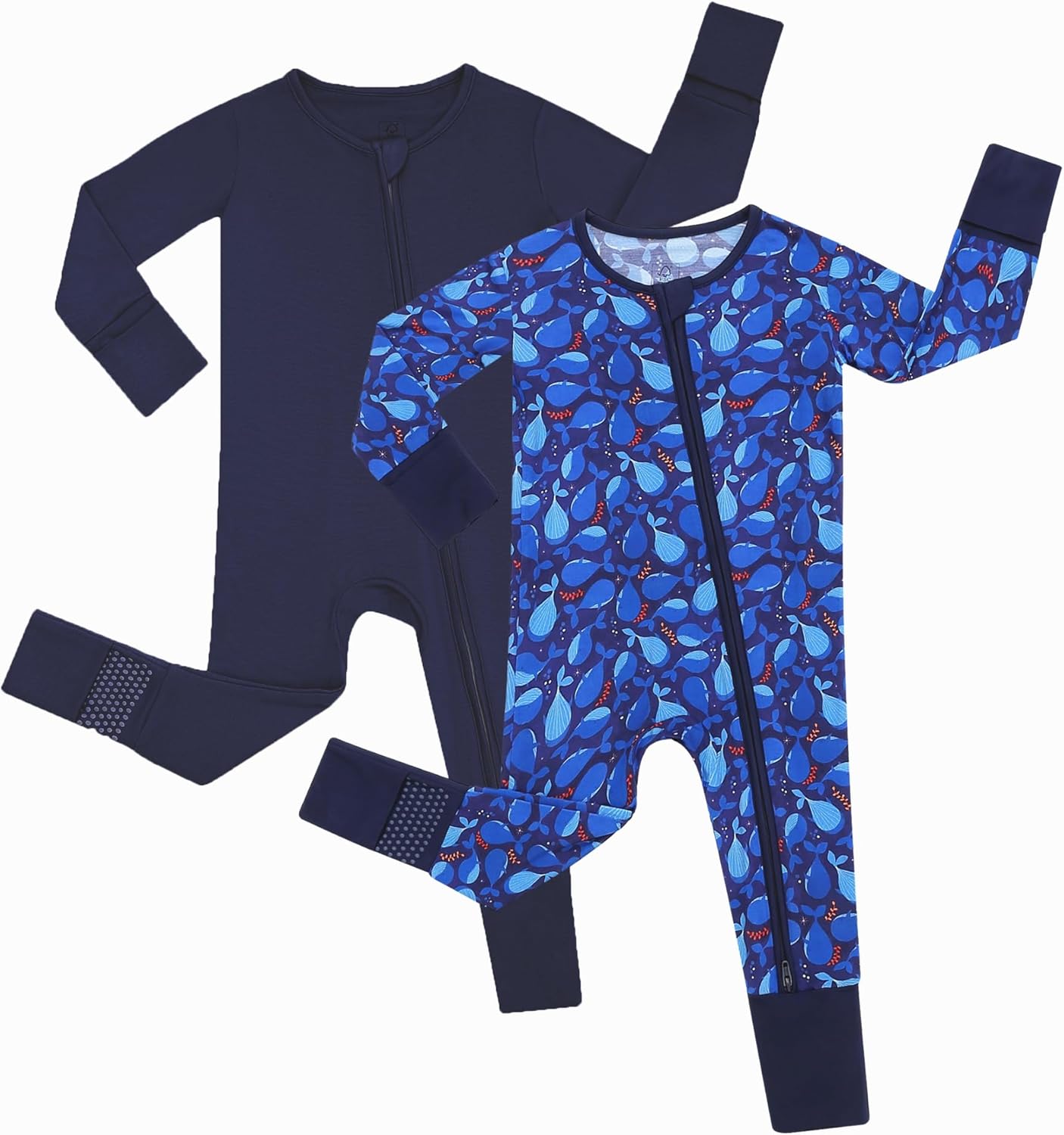 JunNeng 2Pcs Baby Rayon from Bamboo Sleeper with Mitten Cuffs, Footless Zipper Cozy Pjs, Non-Slip