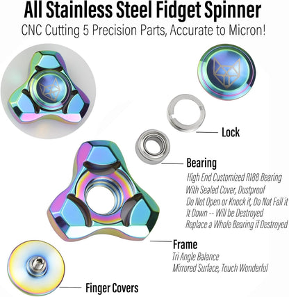 FREELOVE Metal Fidget Spinner, Stainless Steel Heavy, Long Spinning Toys, Cool Silent, Small Mini