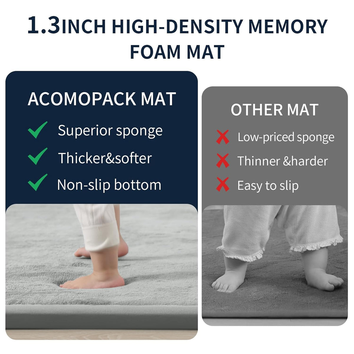 ACOMOPACK Baby Play Mat for Floor 1.3" Thick Memory Foam Play Mat 79"×118" Tummy Time Crawling with