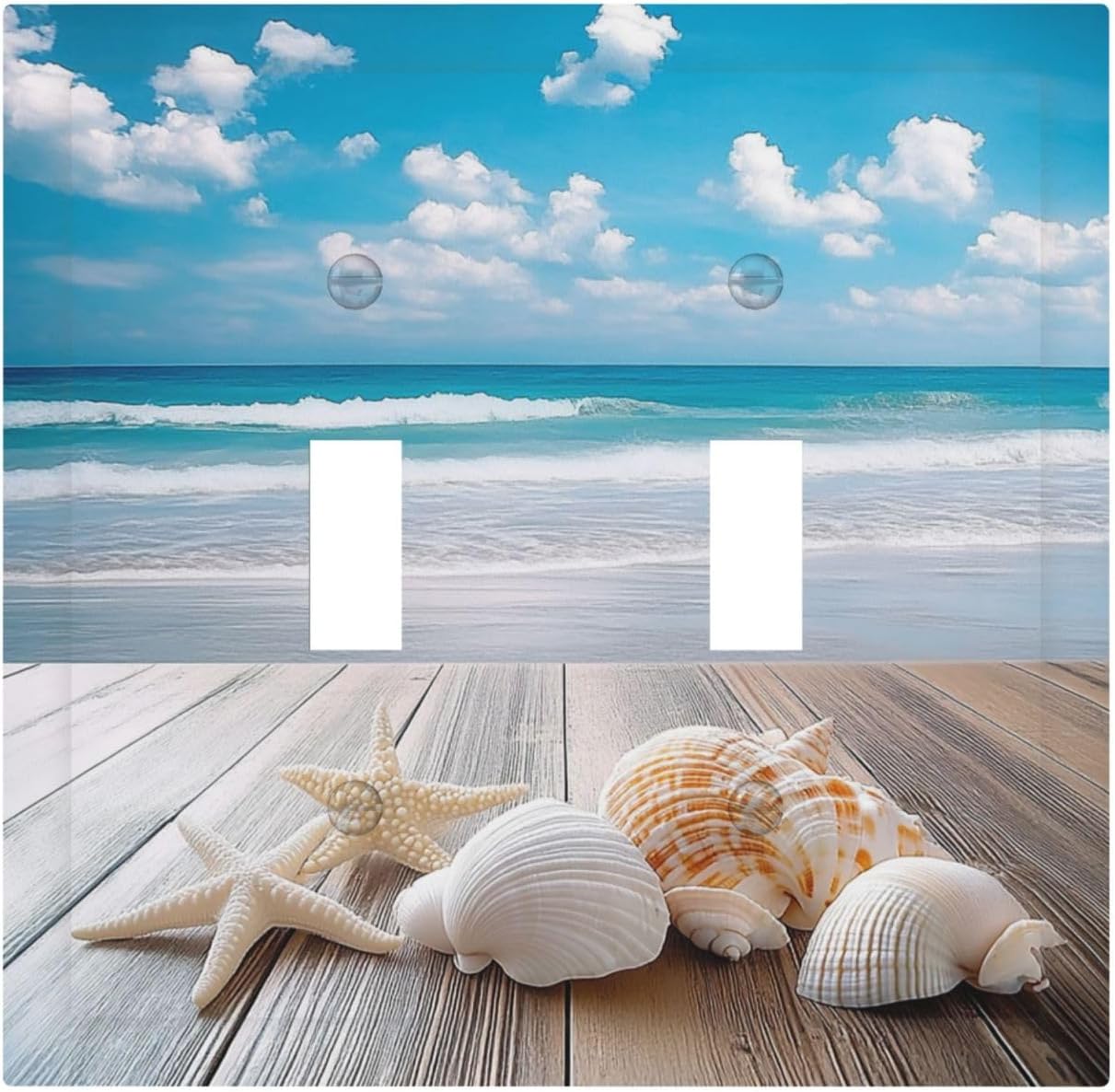 Decorative Switch Plates Beach Waves Brown Wood Starfish Shells 2 Gang Double Toggle Outlet Light