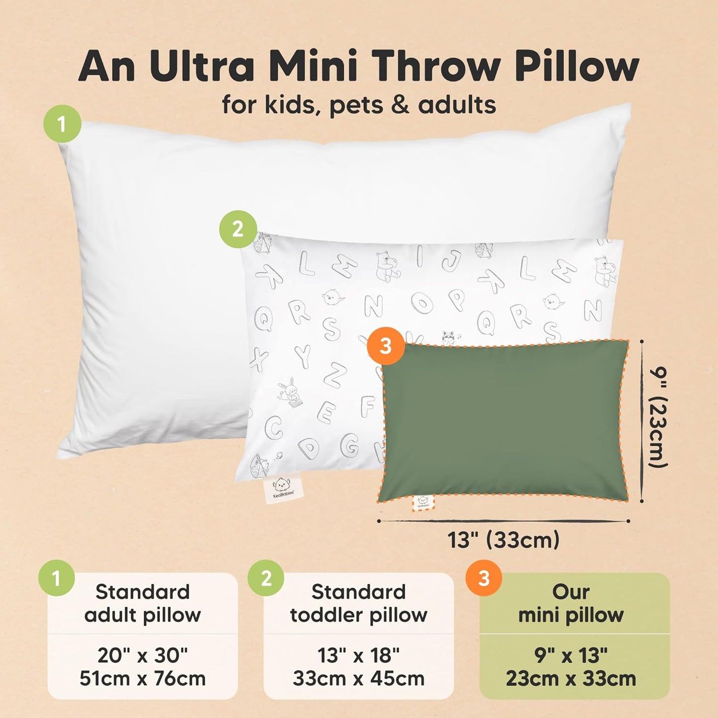 Mini Toddler Pillow with Pillowcase - 9x13 My Little Dreamy Travel Kids Pillow for Sleeping