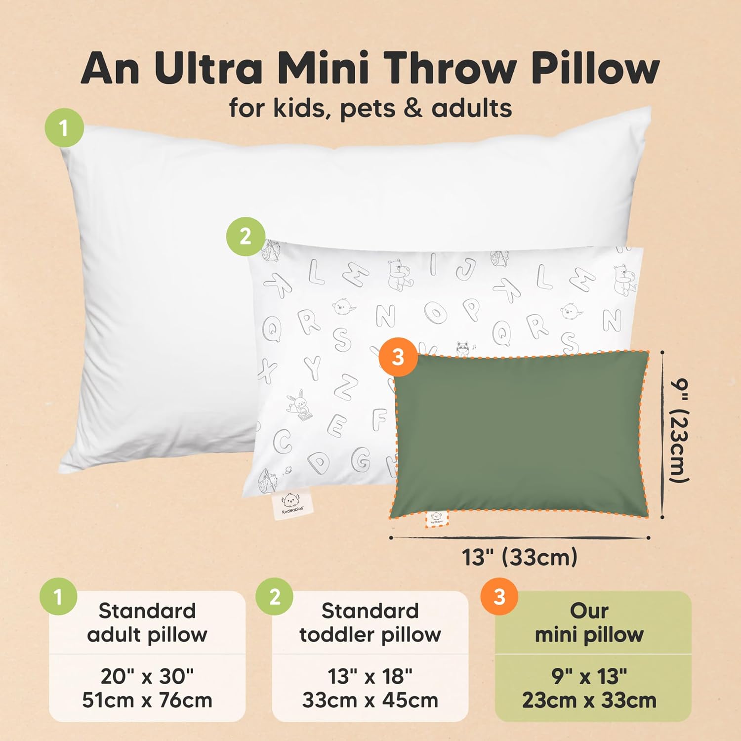 Mini Toddler Pillow with Pillowcase - 9x13 My Little Dreamy Travel Kids Pillow for Sleeping