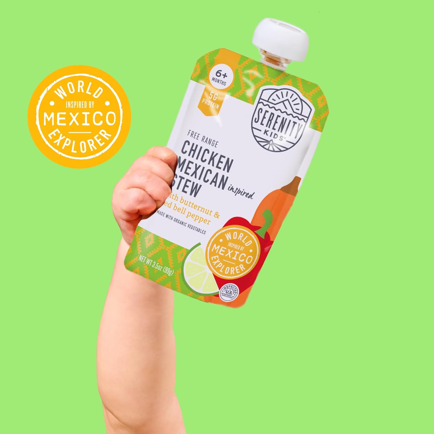 Serenity Kids 6+ Months World Explorers Chicken Mexican Stew Baby Food Pouches - Puree Pouch with
