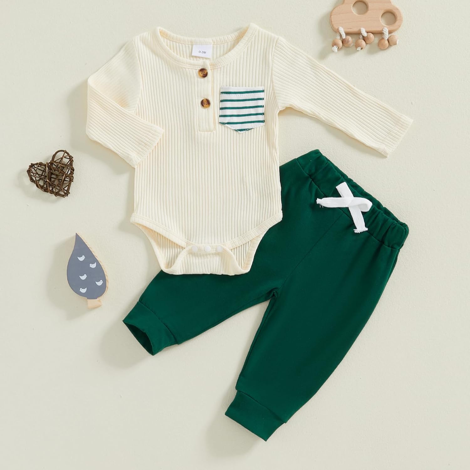 fhutpw Baby Boy Clothes 3 6 12 18 Months Ribbed Knitted Long Sleeve Romper and Pants Sets Newborn