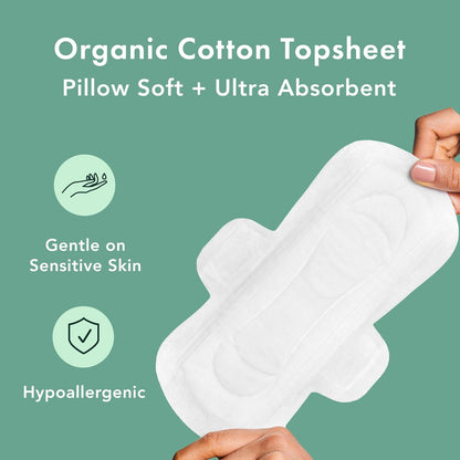 Rael Organic Cotton Cover Pads with Wings - Regular Absorbency, Unscented, Ultra Thin for Women