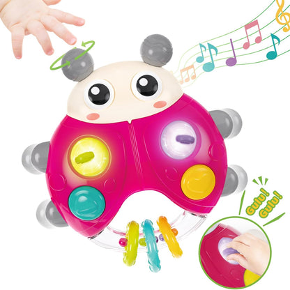 Ladybug Baby Light Up Toys with Rattle Led Light Music, Interactive Educational Fine Motor