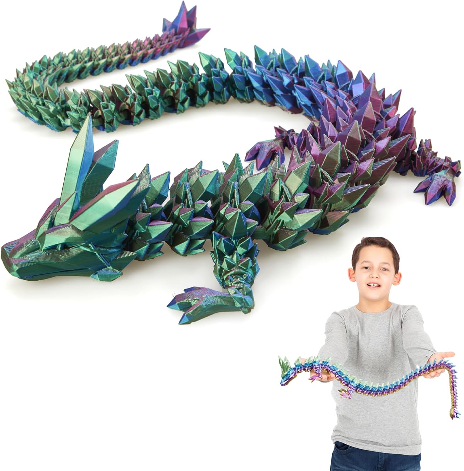 3D Printed Dragon, 3D Dragon,24 Inch 3D Printed Fidget Dragon, Bigger Fidget Crystal Dragon Toys