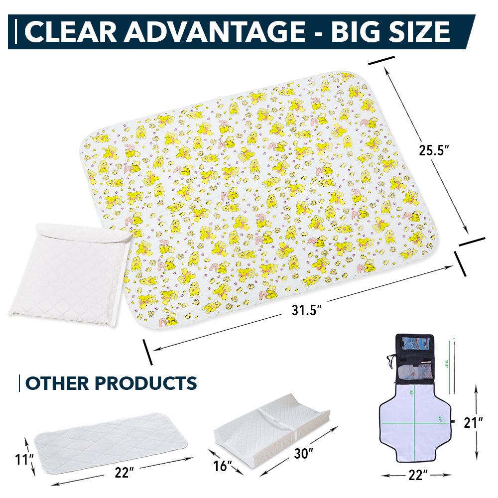 Changing Mat - Biggest Waterproof & Reusable Portable Changing Pad 25.5"x31.5" for Change Diaper in
