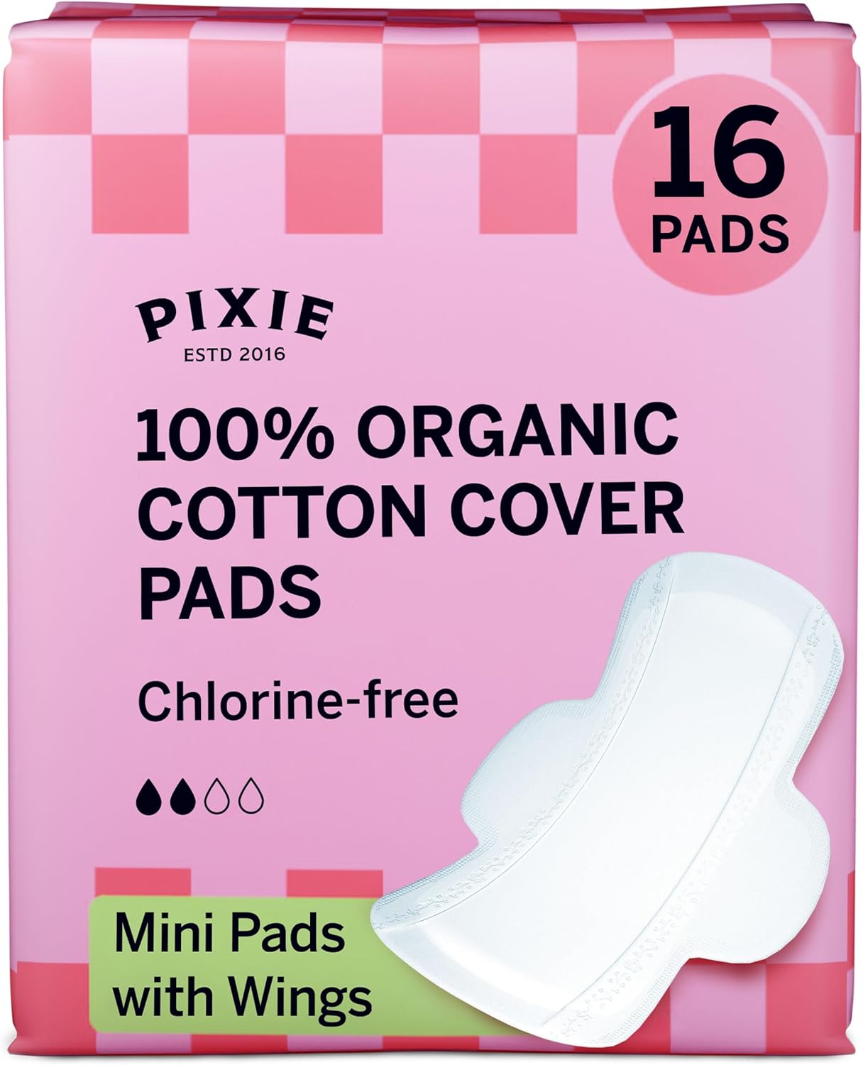 Pixie Organic Cotton Mini Pads with Wings for Women & Teens - Ultra Thin, Light Absorbency