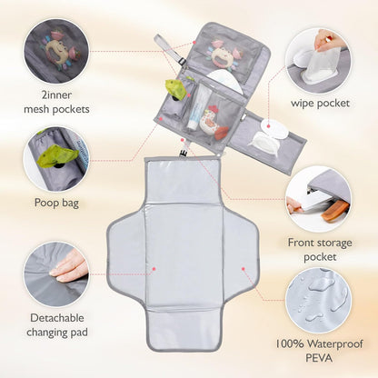 Portable Baby Diaper Changing Pad with Wipe Dispenser and Waste Bag Dispenser Detachable Diaper