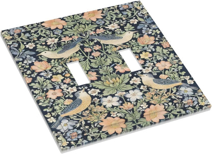 Decorative Switch Covers Plate Rustic Morris Birds Green Leaf Flower 2 Gang Wall Plate Unique