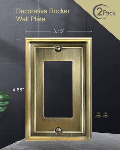 2-Pack Antique Brass Decorator Wall Plate, Electrical Outlet Cover for Dimmer Switch, GFCI Outlet