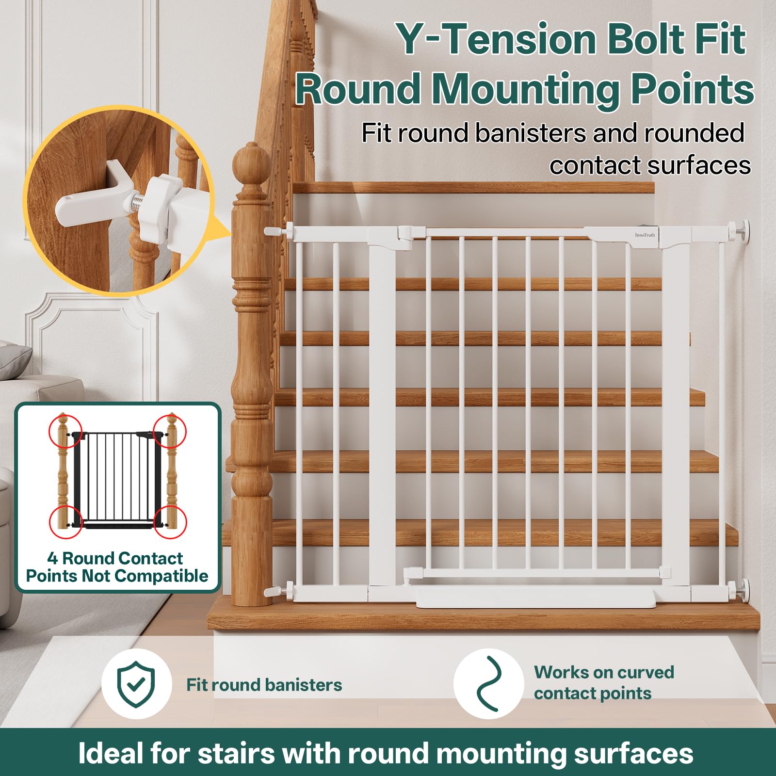 InnoTruth 27-36.6 in Wide Baby Gate for Stairs and Doorways, White