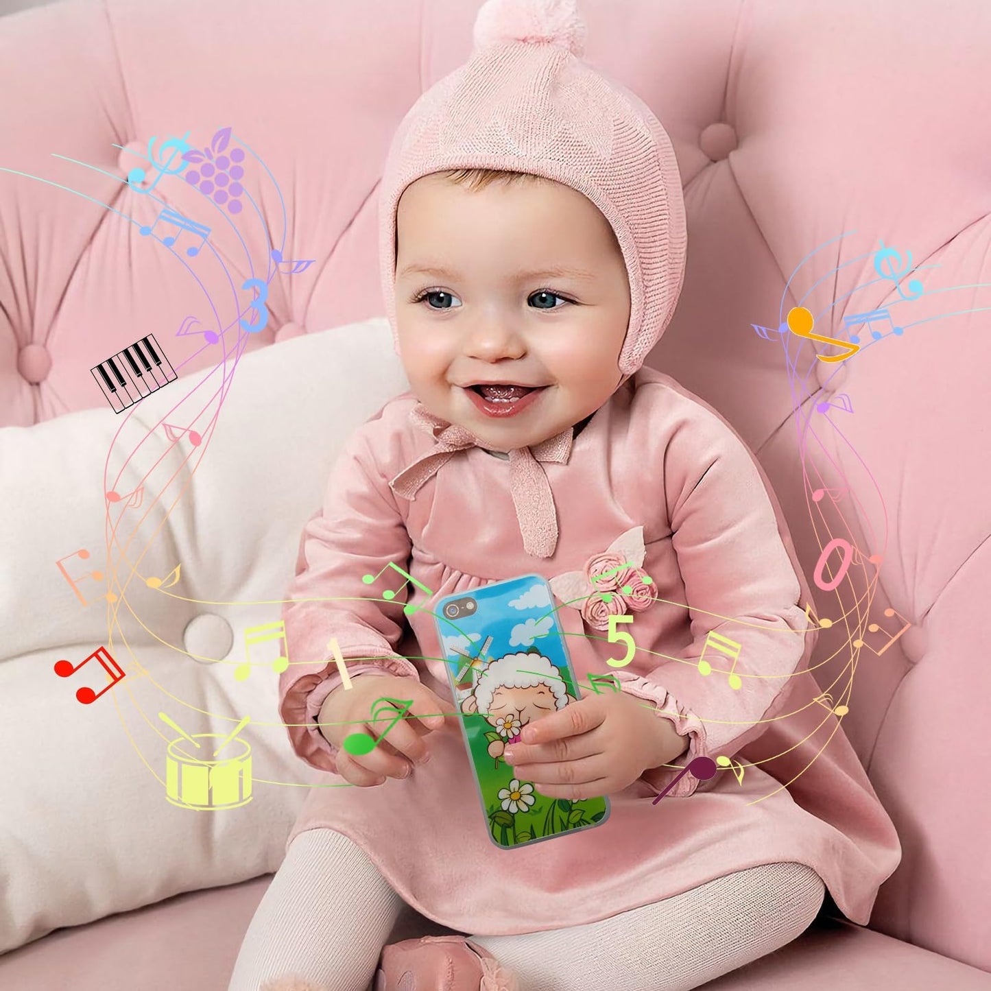 Toy Learning Play Cell Phone with 8 Functions and Dazzling Lights Interactive Toy for Toddler Baby