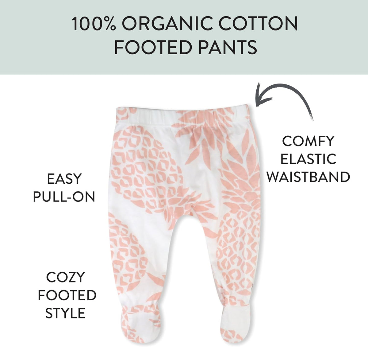 HonestBaby 3-pack Footed Pants Roomy Fit Pull on Bottoms 100% Organic Cotton for Infant Baby Boys