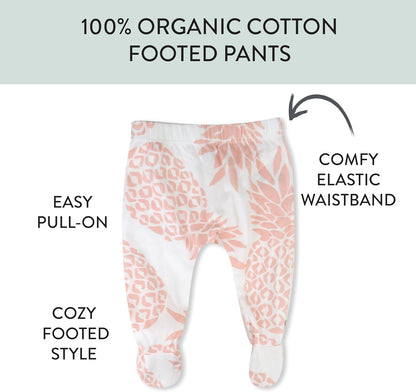 HonestBaby 3-pack Footed Pants Roomy Fit Pull on Bottoms 100% Organic Cotton for Infant Baby Boys