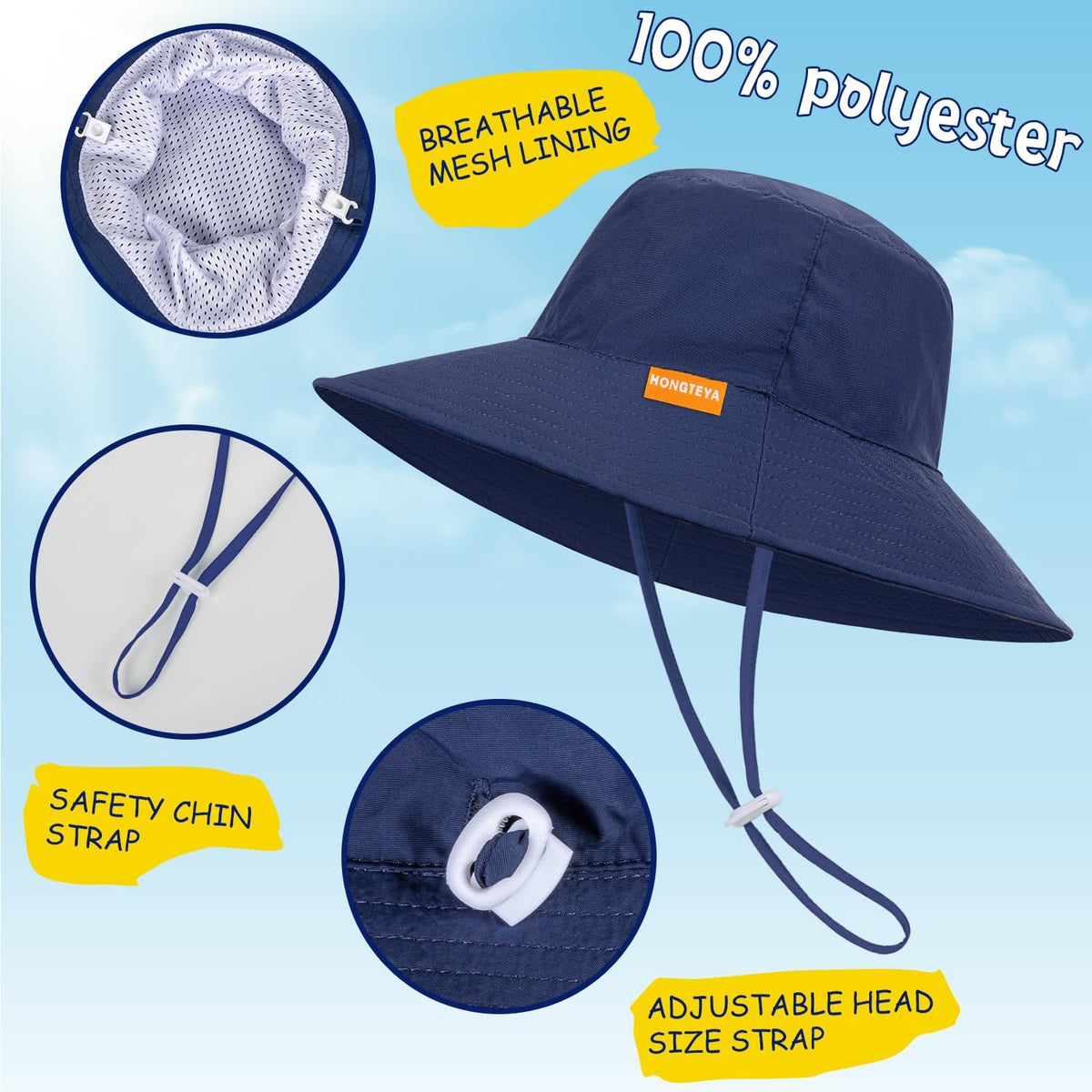 Baby Sun Hat Kids Summer UPF 50+ Toddler Bucket Hat Wide Brim Adjustable Beach Hats for Boys Girls