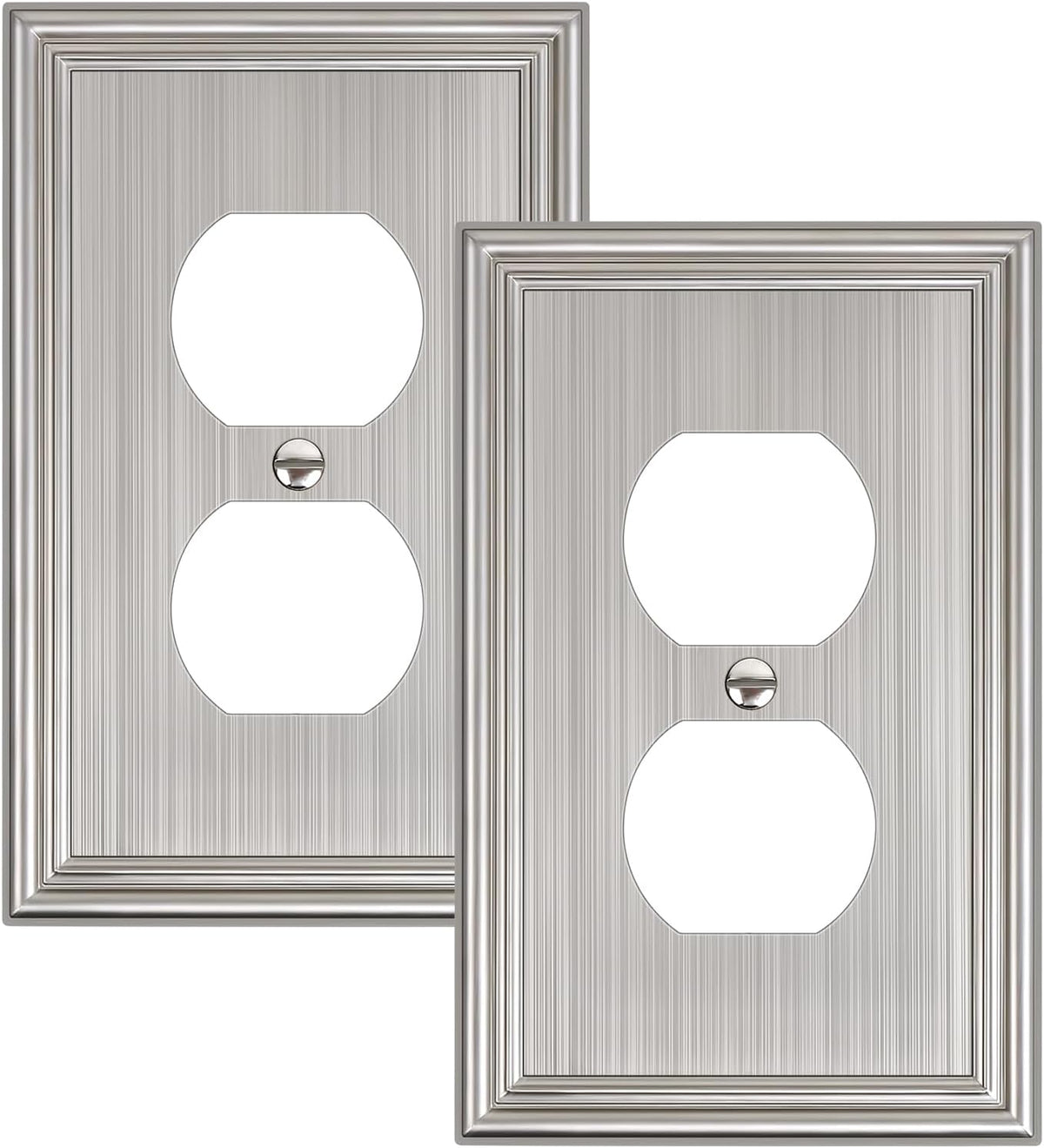 2-Pack Single Duplex Outlet Cover Plate, Decorative Brushed Nickel Switch Plates and Outlet Covers