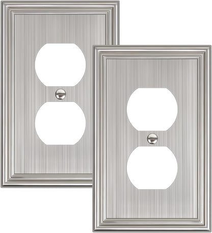 2-Pack Single Duplex Outlet Cover Plate, Decorative Brushed Nickel Switch Plates and Outlet Covers