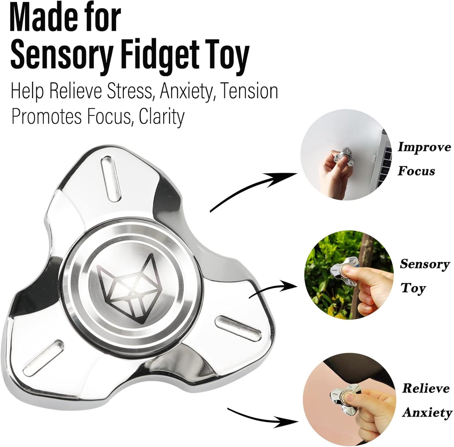 FREELOVE Metal Fidget Spinner, Stainless Steel Heavy, Long Spinning Toys, Cool Silent, Small Mini
