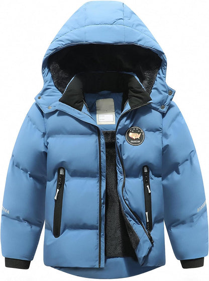 Kids Boy's Winter Coat Fleece Lined Waterproof Jacket Puffy Cotton Coat Thick Hooded Down Outdoor