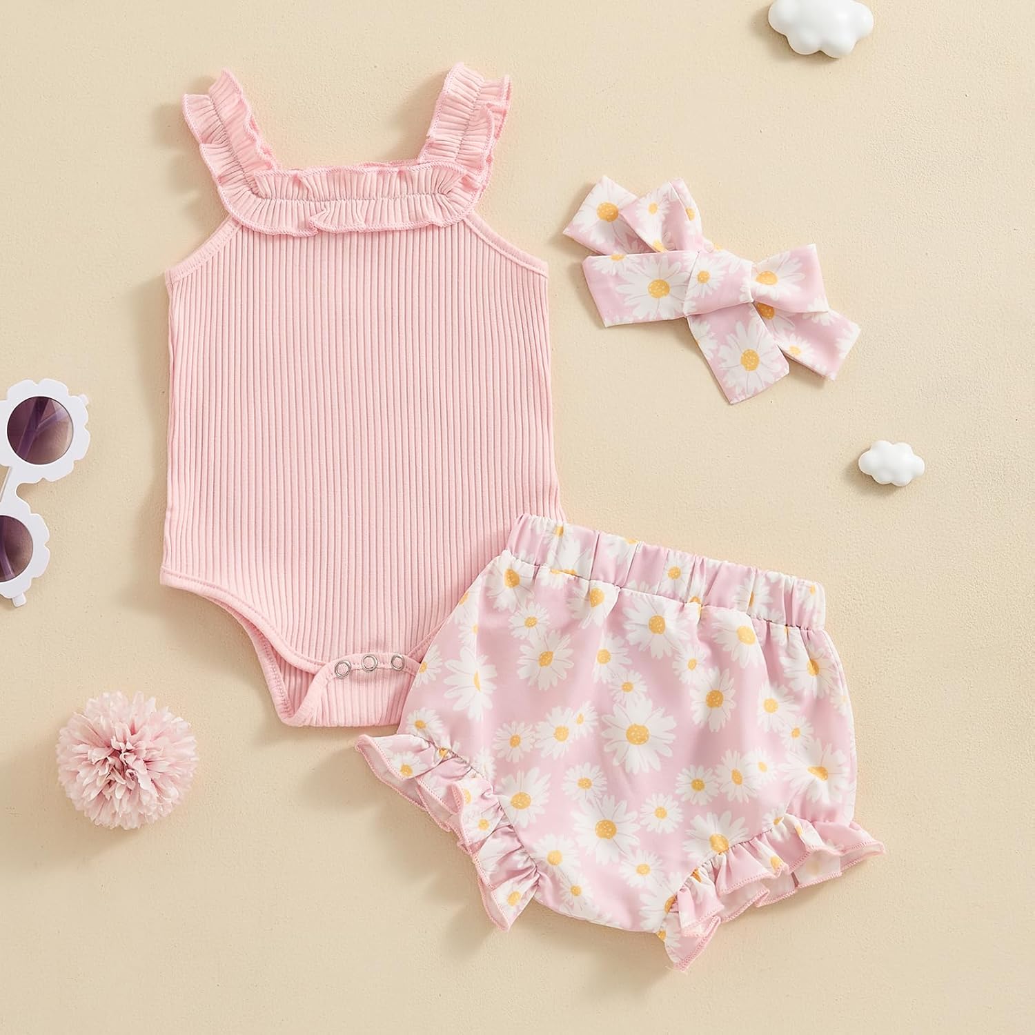fhutpw Baby Girl Clothes Summer Cute Outfits 3 6 12 18 Months Spaghetti Strap Romper & Floarl