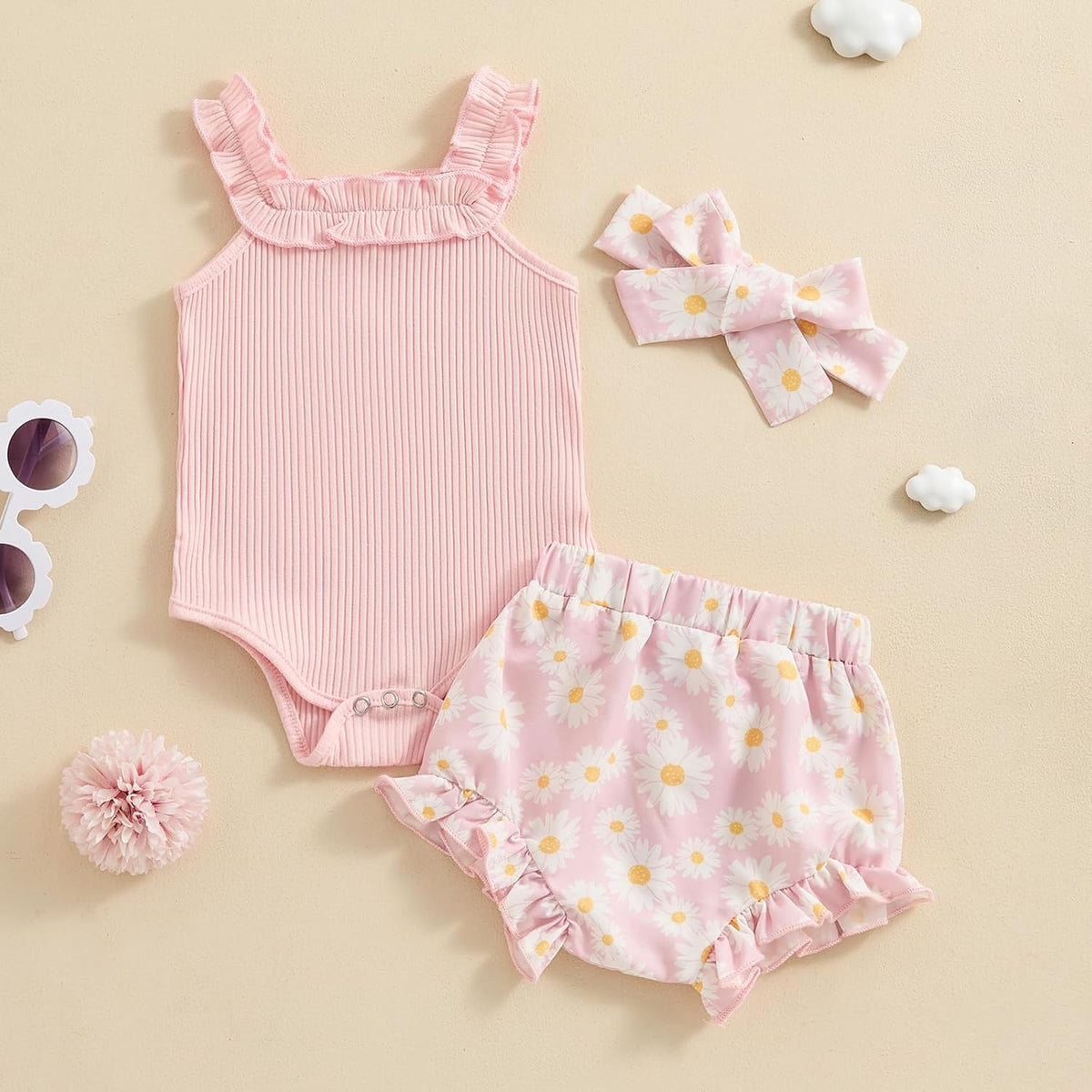 fhutpw Baby Girl Clothes Summer Cute Outfits 3 6 12 18 Months Spaghetti Strap Romper & Floarl