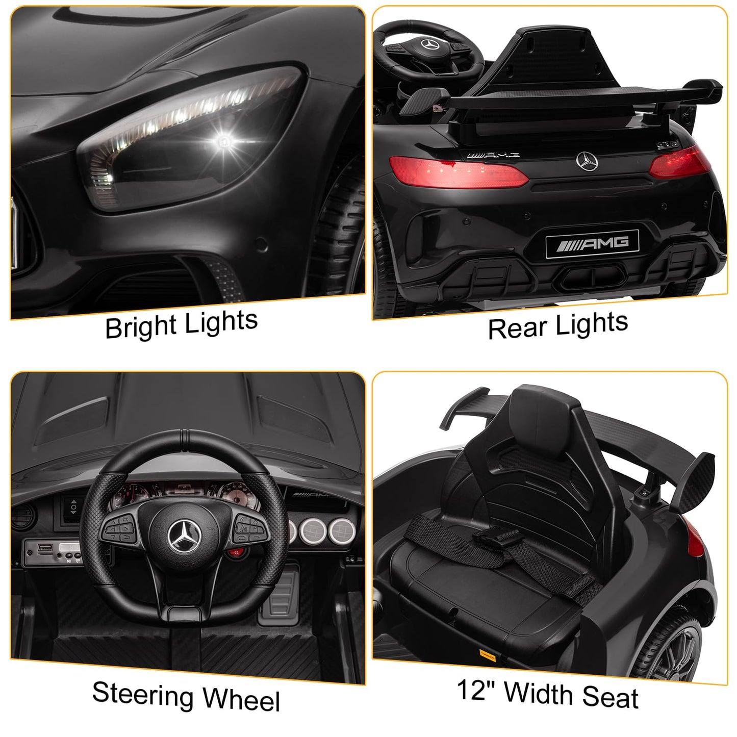 Winado 12V Licensed Mercedes Benz AMG GTR Kids Ride on Electric Car, Black