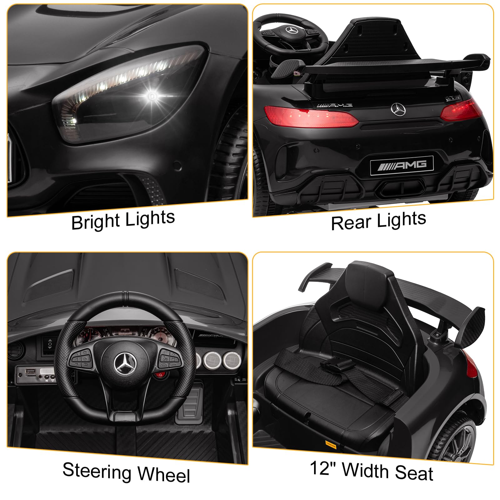 Winado 12V Licensed Mercedes Benz AMG GTR Kids Ride on Electric Car, Black