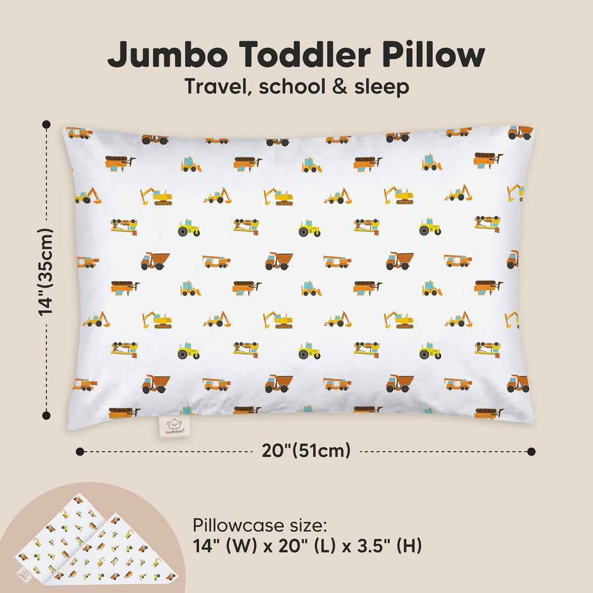 KeaBabies Toddler Pillow with Pillowcase, Jumbo 14X20 - Soft Organic Cotton Toddler Pillows for