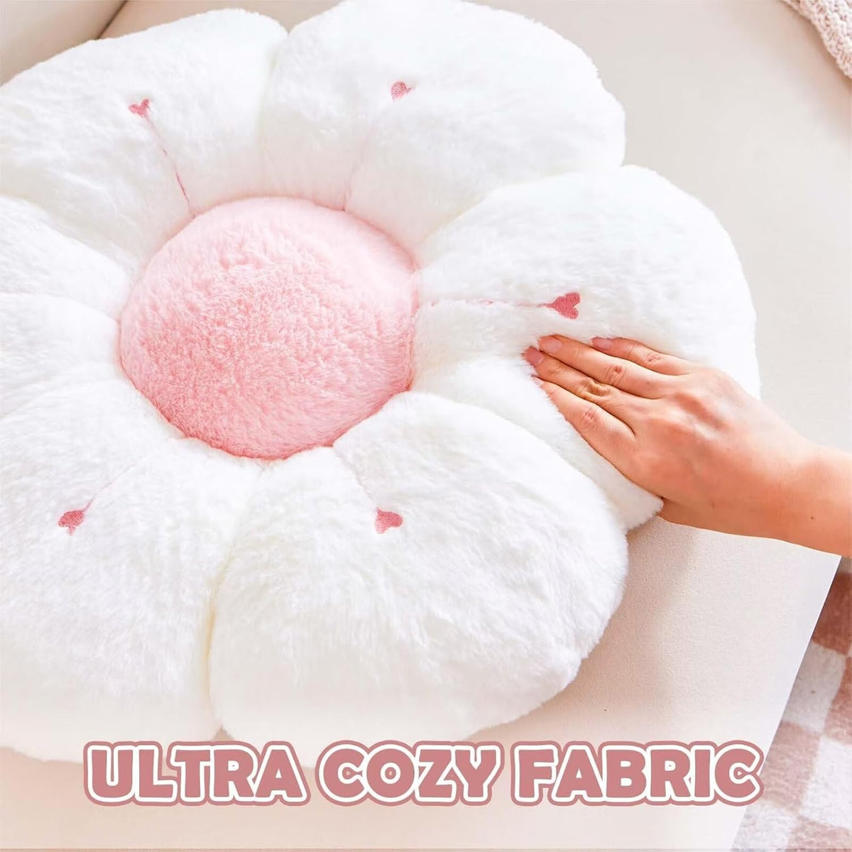 Flower Pillow, Cute Flower Shaped Decorative Pillow, Soft Rabbit Fur Daisy Pillow Home Decor Floor