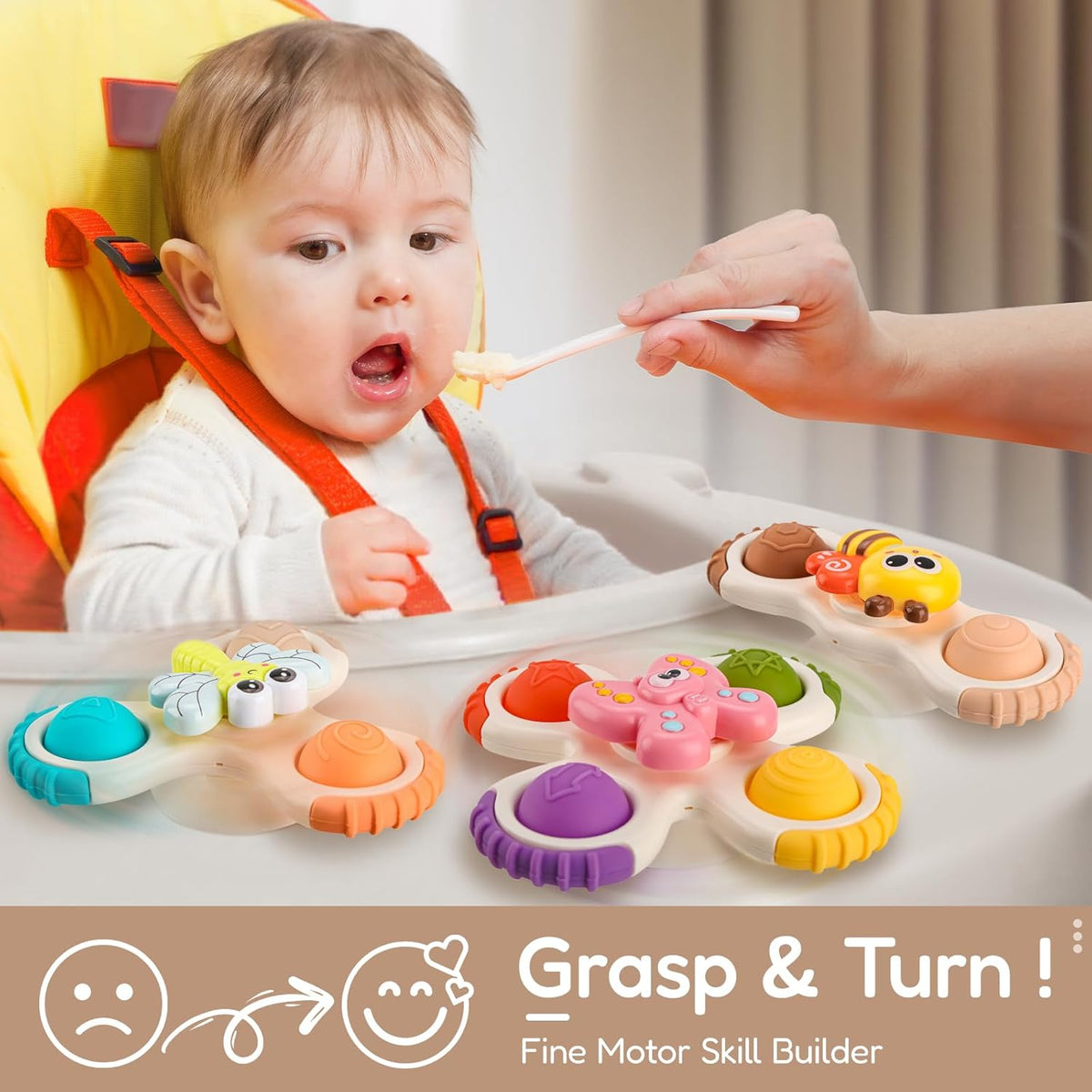 ALASOU 3PCS Pop Suction Cup Spinner Toys for 1 Year Old Boy Girl|Novelty Spinning Tops Toddler Toys