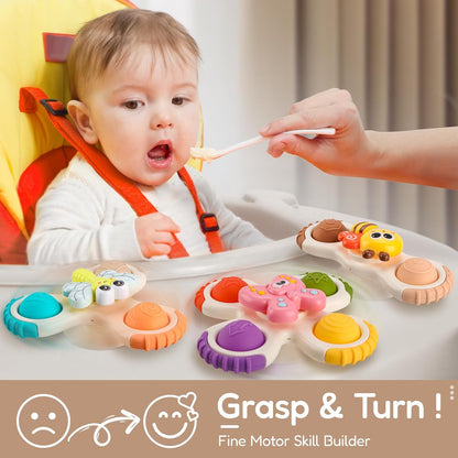 ALASOU 3PCS Pop Suction Cup Spinner Toys for 1 Year Old Boy Girl|Novelty Spinning Tops Toddler Toys