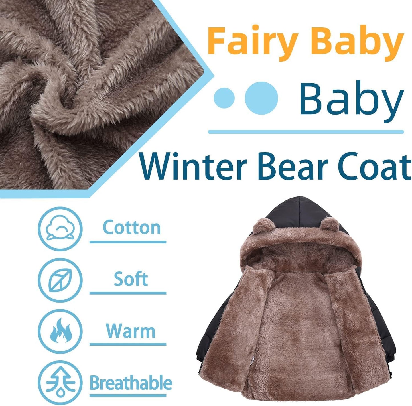 Fairy Baby Infant Baby Winter Coat Cute Teddy Bear Hooded Jacket Warm Fleece Outerwear Windproof