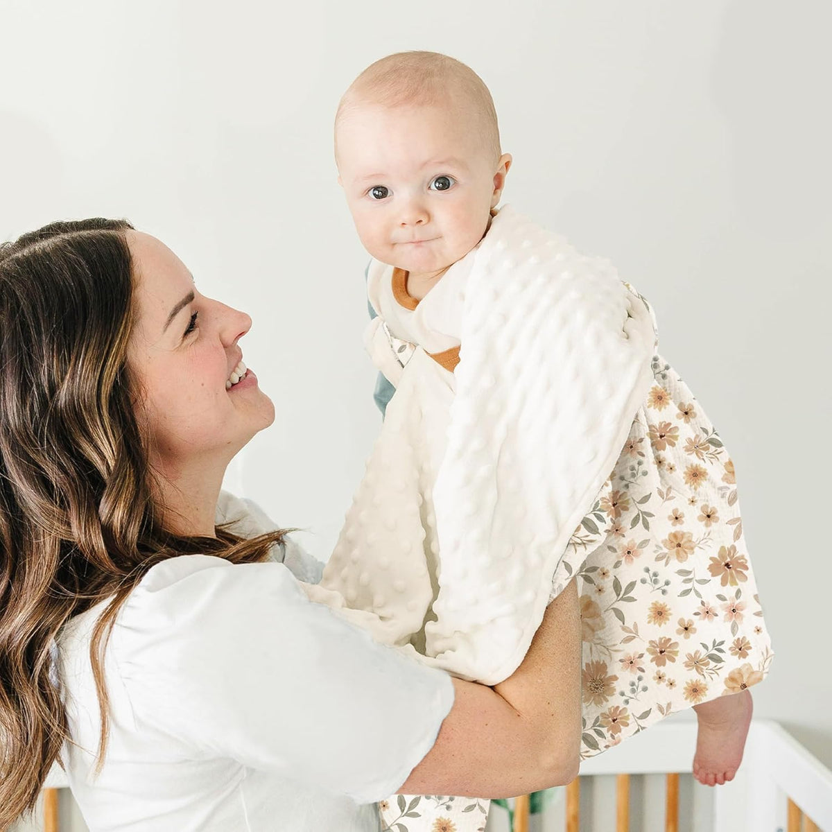 Konssy Baby Blankets for Unisex Boys Girls, Super Soft Nursery Minky Blankets with Muslin Cotton
