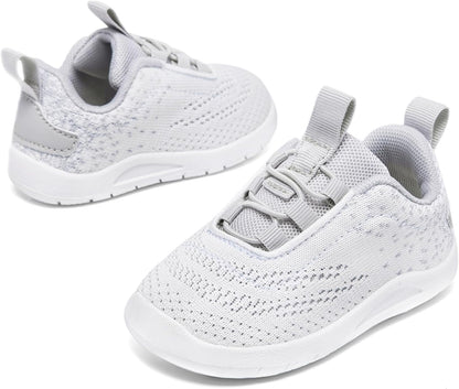 MORENDL Toddler Slip On Sneakers Baby Walking Shoes Non-Slip Breathable Unisex Pink Mesh Lace-Up