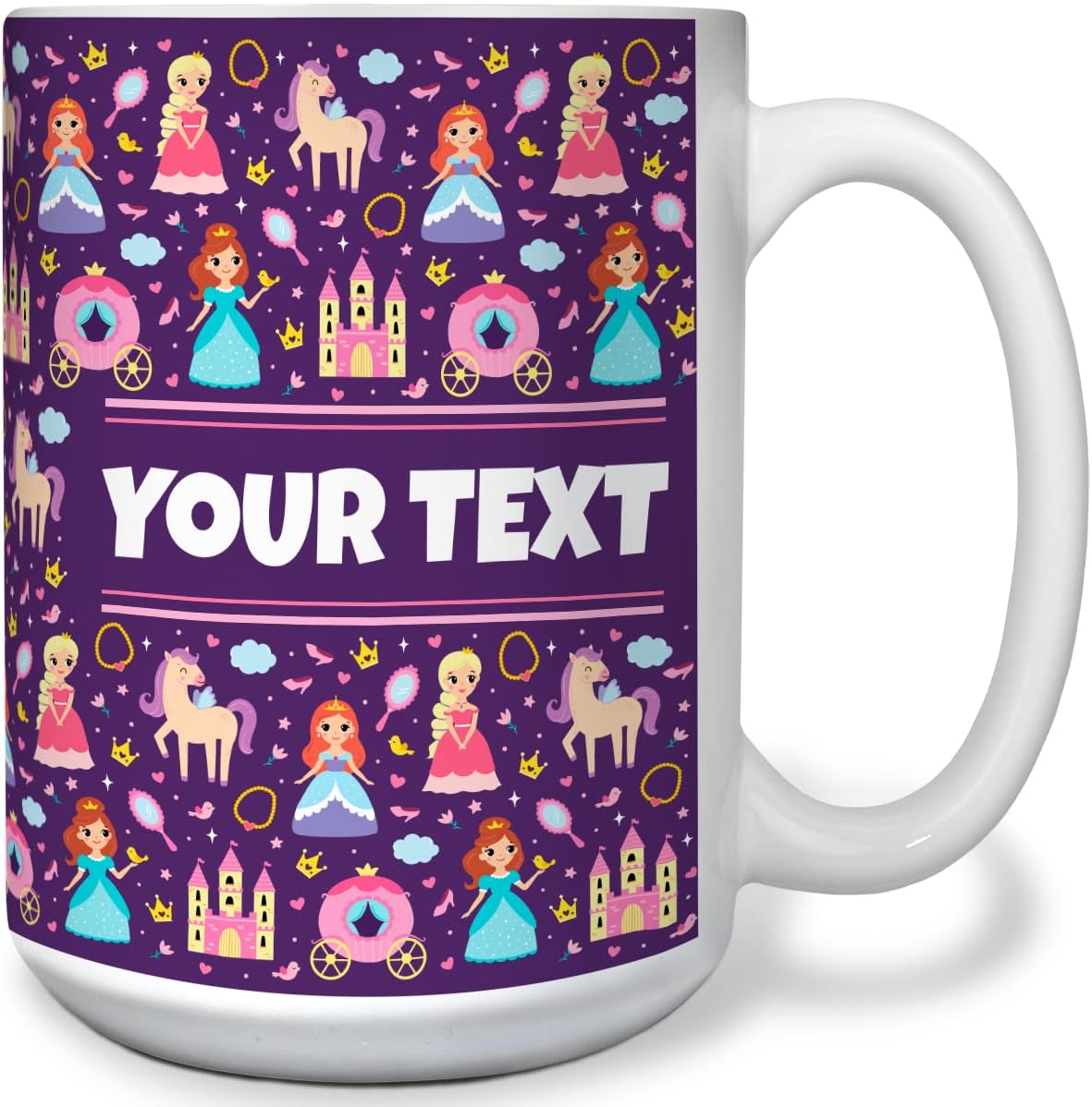 Personalized Mug for Kids - Princesses - Custom Name/Text, Ceramic Hot Chocolate/Cocoa/Coffee Cup