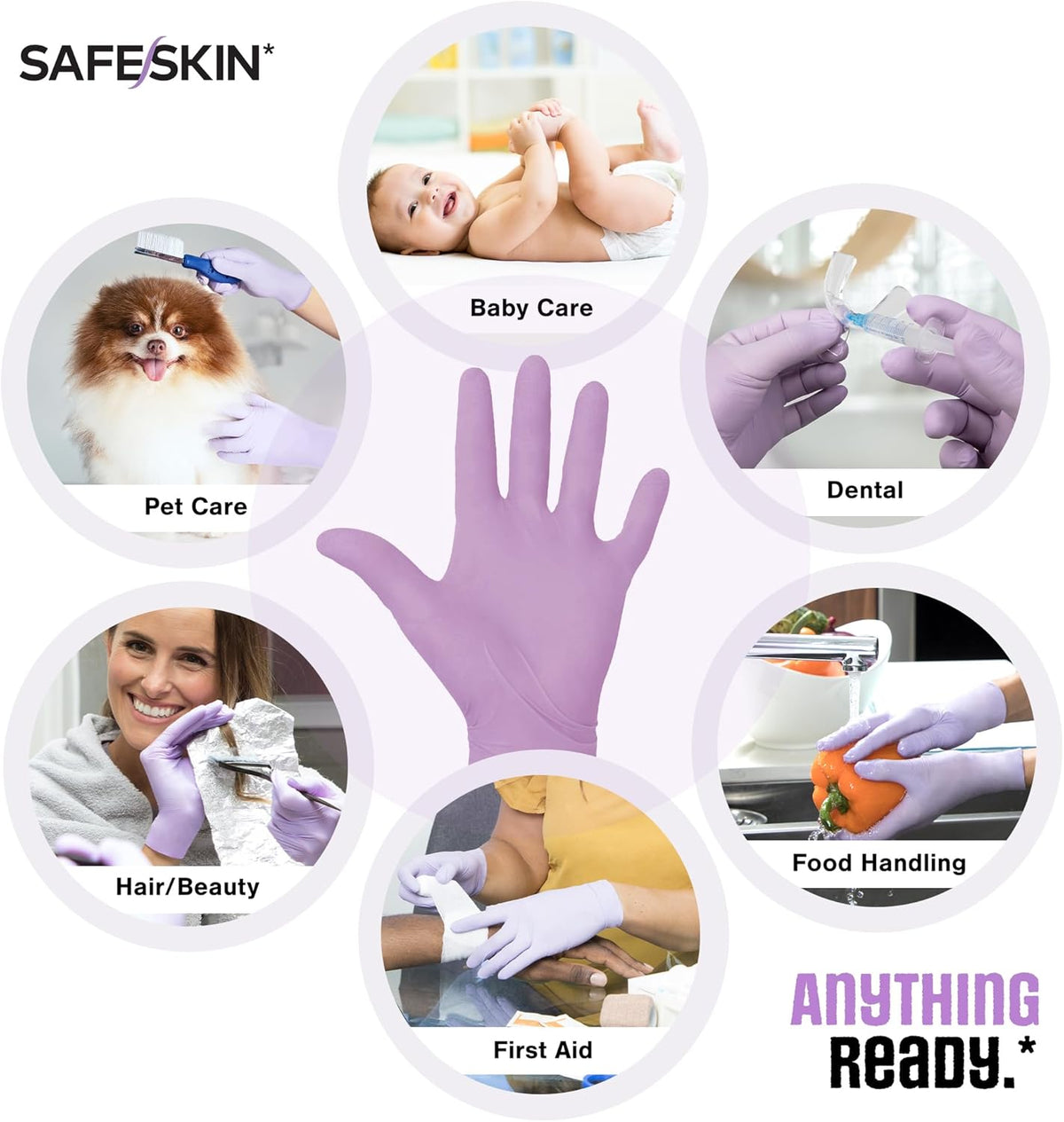 SAFESKIN Disposable Nitrile Gloves in POP-N-GO Pack of 50 or 200 Powder Free - Hair, Cleaning